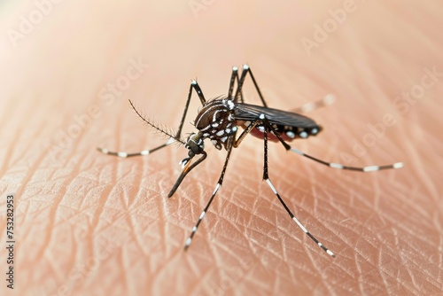 Aedes aegypti mosquito biting a person, Dengue, zika and chikungunya