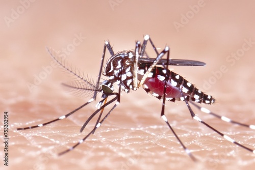 Aedes aegypti mosquito biting a person, Dengue, zika and chikungunya photo