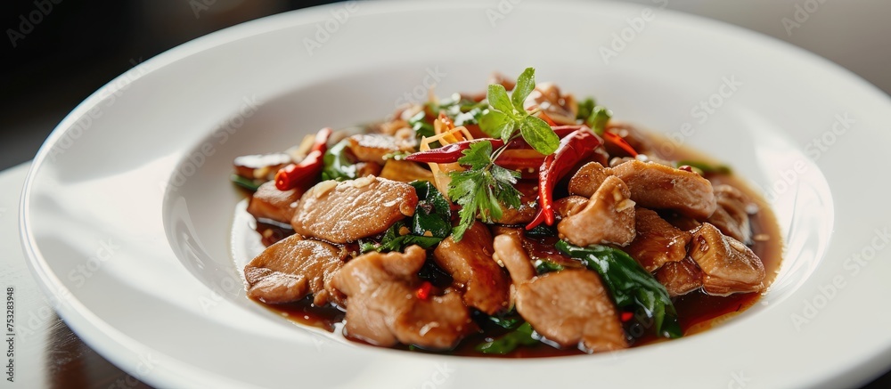 Menu item: Tasty cod fillet with potato cubes, cloudberries, and green onion on a white plate, a nutritious meal, ideal for both lunch and dinner. Menu item: Tasty cod fillet with potato cubes, cloudberries, and green onion on a white plate, a nutritious meal, ideal for both lunch and dinner.
