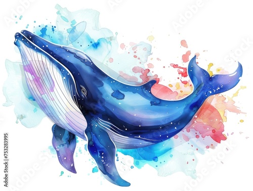 Whimsical Watercolor Whale Illustration