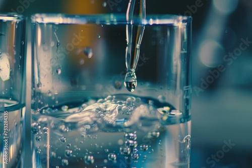 Close up of a protected science student dropping liquid in a
