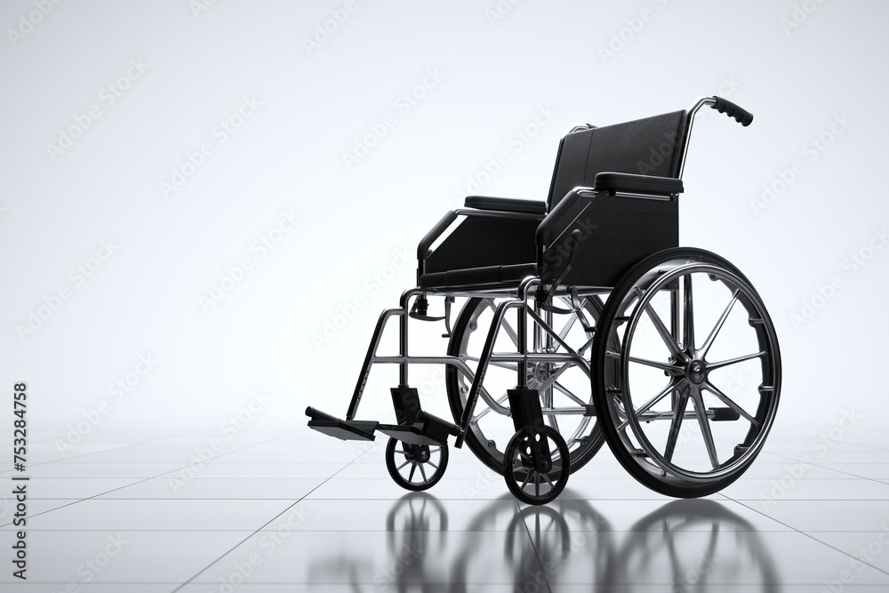 Modern Black Manual Wheelchair Isolated on a Stark White Background