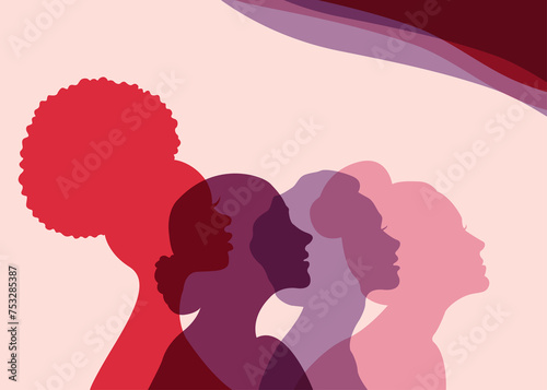 WOMEN'S SILHOUETTES. Vector illustration of colored women's silhouettes. Concept of feminism, femininity. Semi-transparent figures.