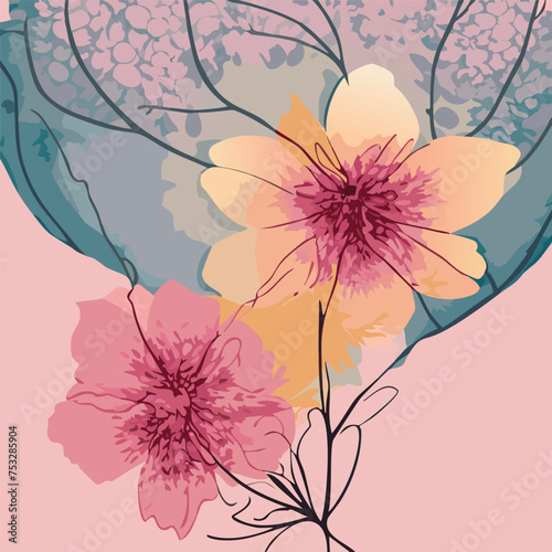universal hand drawn floral template for cover. Home decor, backgrounds, cards. Children abstract and floral design in doodle style. Vector illustration and seamless pattern