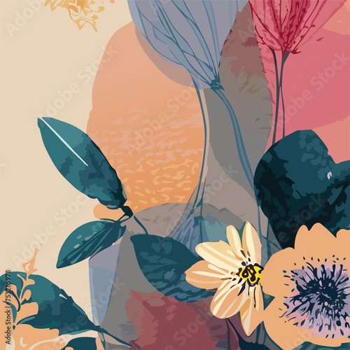 universal hand drawn floral template for cover. Home decor, backgrounds, cards. Children abstract and floral design in doodle style. Vector illustration and seamless pattern