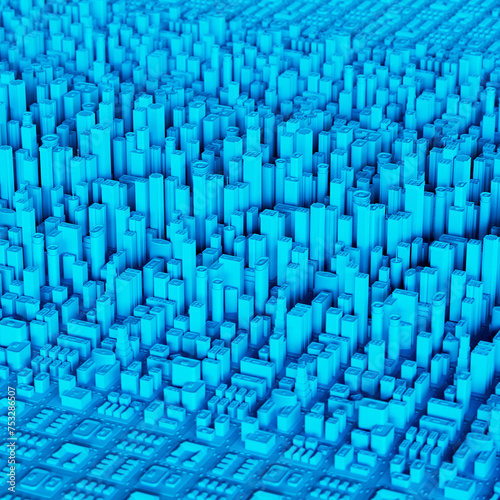 Intricate Abstract Blue 3D Cityscape Digital Artwork Representation