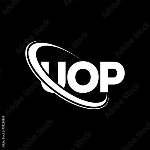 UOP logo. UOP letter. UOP letter logo design. Initials UOP logo linked with circle and uppercase monogram logo. UOP typography for technology, business and real estate brand. photo