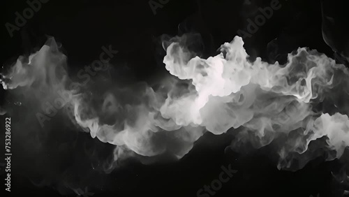 Black and white fluid smoke movement. Color Burst white smoke powder explosion fluid ink paint particles slow motion alpha matte isolated on black 4k video Abstract effect for copy space flowing photo