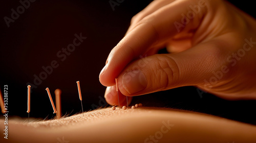 
acupuntura prática que utiliza a aplicação de pequenas agulhas photo