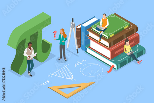 3D Isometric Flat Vector Illustration of Mathematics Science, Engineering Education