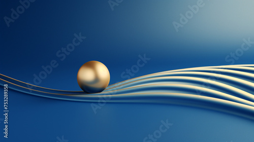 Golden shiny ball at blue folded background. Business background with copy space.