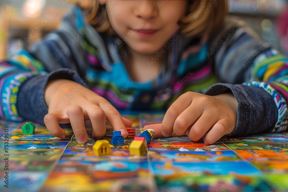 Little Girl Playing With Colorful Puzzle Little Girl Playing With Colorful Puzzle