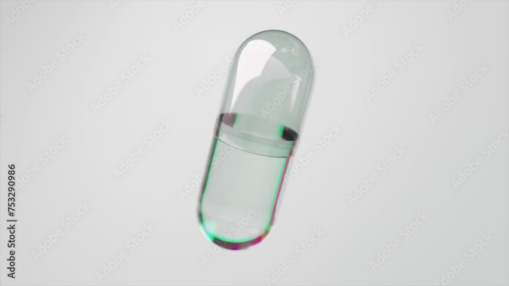 Clear 3D capsule with a holographic effect on a neutral background Clear 3D capsule with a holographic effect on a neutral background