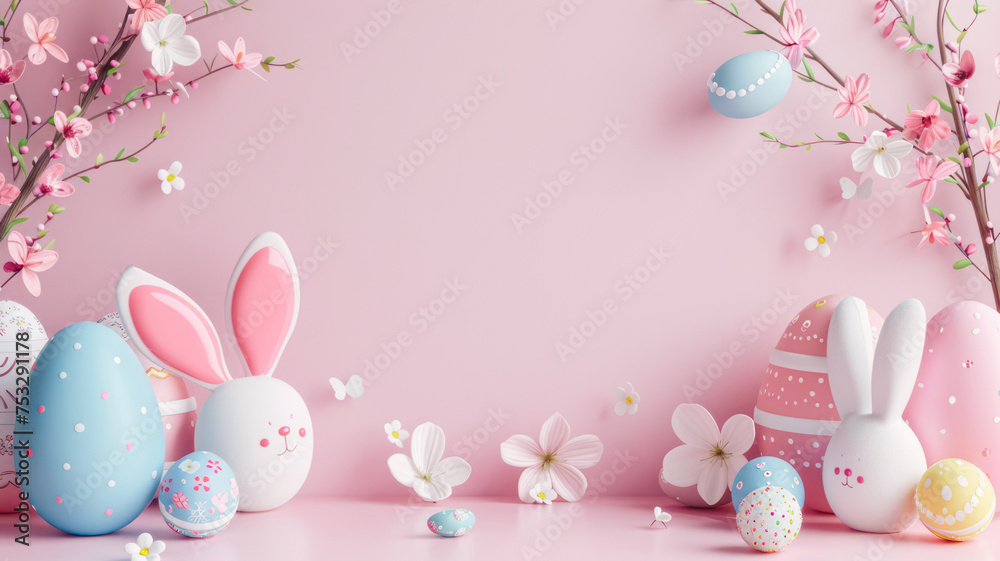 Easter greeting card with eggs in pastel tones on a pastel gradient background. Easter greeting card with eggs in pastel tones on a pastel gradient background.