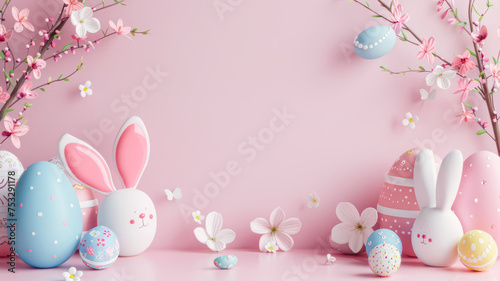 Easter greeting card with eggs in pastel tones on a pastel gradient background.