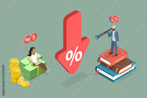 3D Isometric Flat Vector Illustration of Cost Reduction , Business Finance Crisis