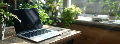 Laptop Computer on Wooden Table