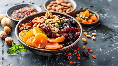 different mixed dried fruits raw vegan food 