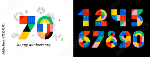 Anniversary concept design. Modern geometric style. Fireworks and celebration colorful background, set of numbers