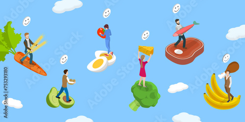 3D Isometric Flat Vector Illustration of Low-carb Nutrition, Balanced Dieting