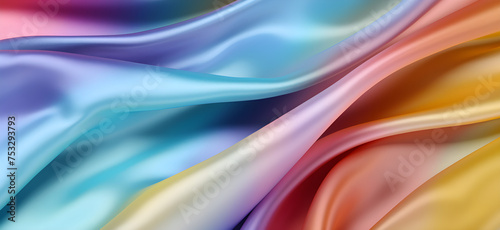 Pastel rainbow silk fabric background, view from above. Smooth elegant colorful silk or satin shining luxury cloth texture can use as abstract background banner wallpaper with copy space, close-up