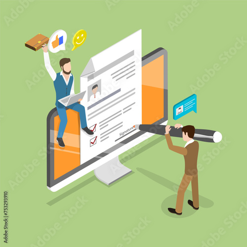 3D Isometric Flat Vector Illustration of Recommendation Letter, Employment Reference