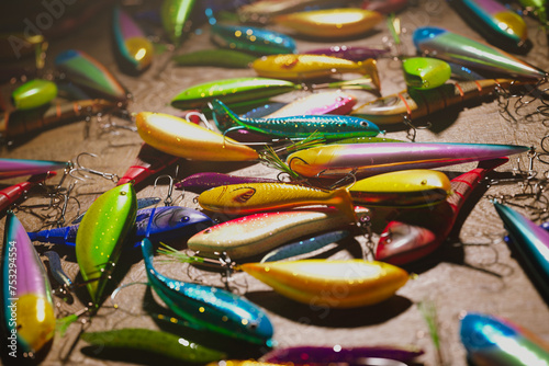 Wide Array of Colorful Fishing Lures with Hooks for Anglers' Tackle photo