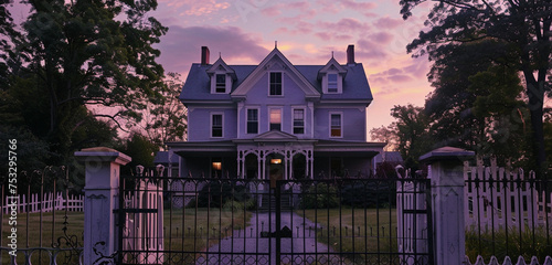 A serene dusk scene captures a 2-story 19th-century house in Tremont,  photo