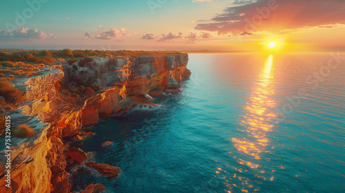 Ocean cliff landscape drone view in Maroubra Sydney.