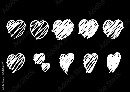 線で塗ったぐちゃぐちゃのハート素材セット