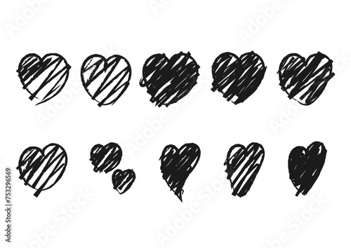線で塗ったぐちゃぐちゃのハート素材セット