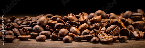 Freshly Roasted Coffee Beans Exuding Warm Aromas on a Rustic Wooden Surface