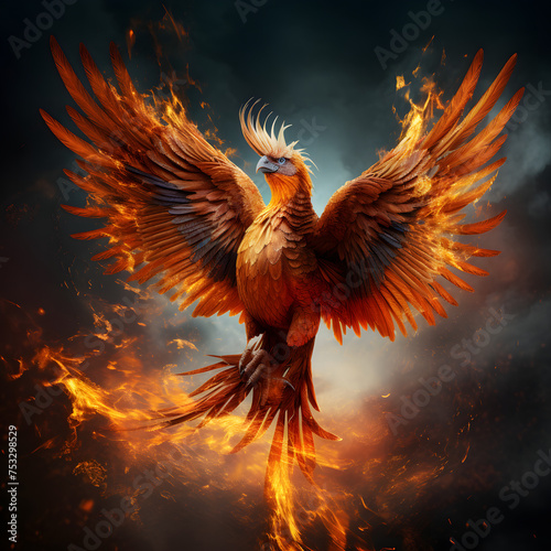 Illustrated phoenix, phoenix flying through the air, fire bird, phönix © MrJeans