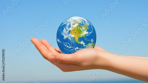 Hands cradling a small globe, symbolizing environmental care or global responsibility.