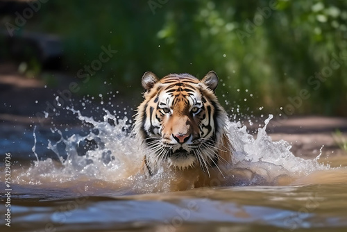 tiger in the river generated by AI technology 