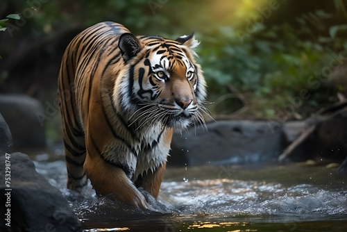 tiger in the river generated by AI technology 