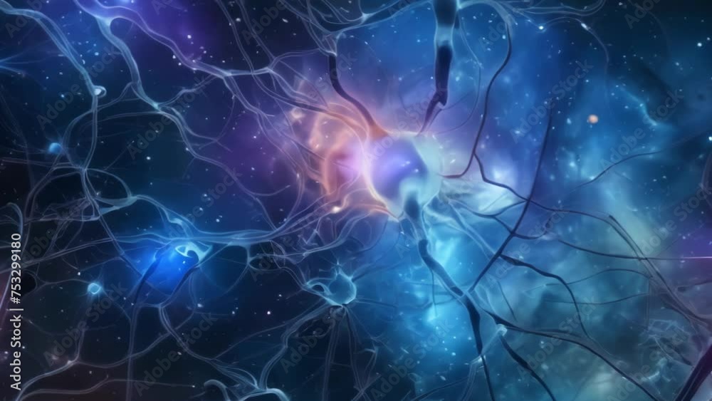 Neural network synapse activity in cosmic space. Electric impulses in brain cells. Neural network synapse activity in cosmic space. Electric impulses in brain cells.
