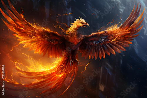 Illustrated phoenix, phoenix flying through the air, fire bird, phönix