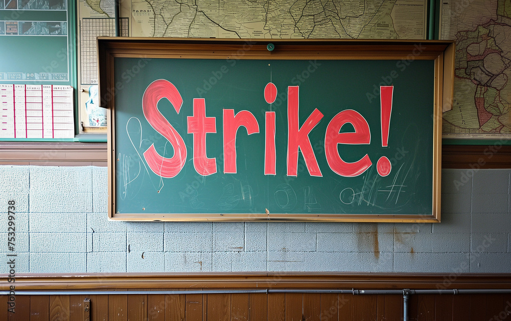 AI-Generated Classroom Strike Chalkboard Message