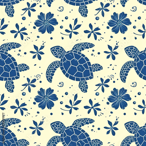 Ocean turtles as a background on a seamless tile, ai generated