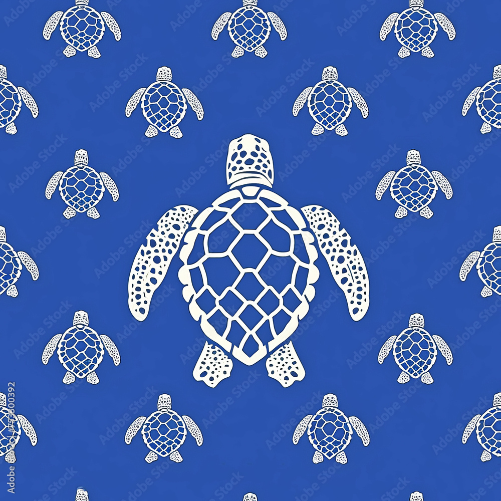 Ocean turtles as a background on a seamless tile, ai generated Ocean turtles as a background on a seamless tile, ai generated