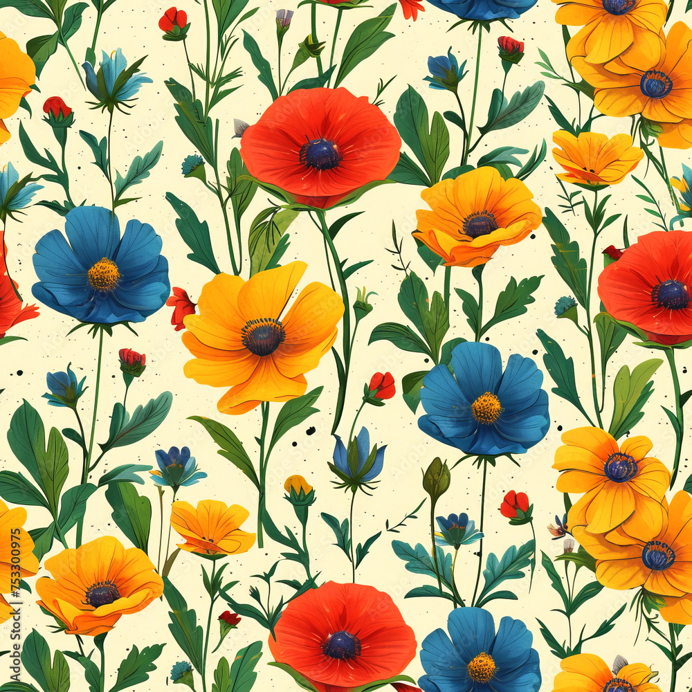 wildflower as a background on a seamless tile, ai generated