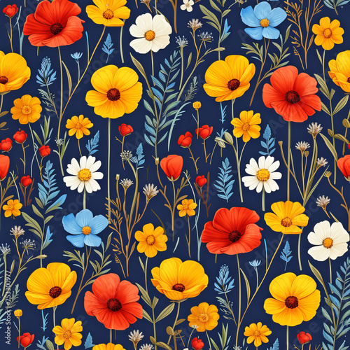 wildflower as a background on a seamless tile  ai generated