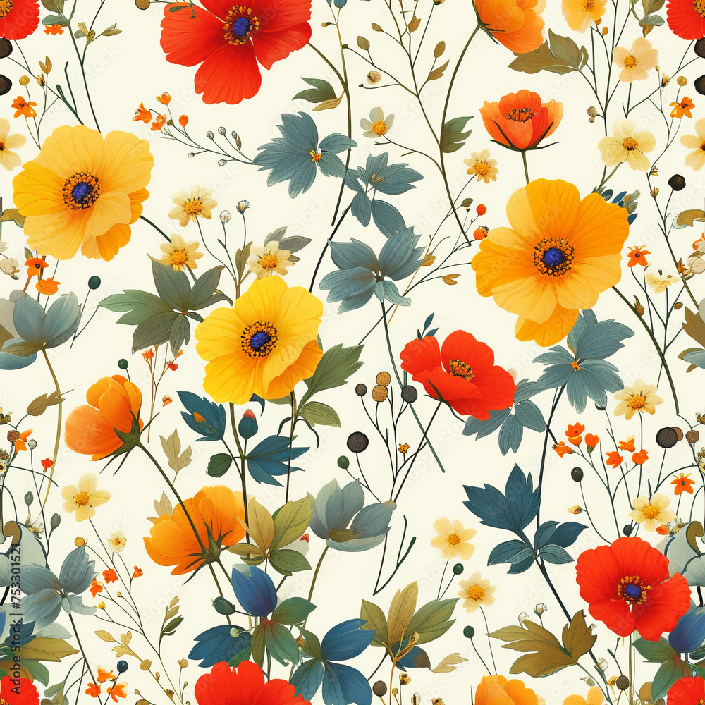 wildflower as a background on a seamless tile, ai generated wildflower as a background on a seamless tile, ai generated