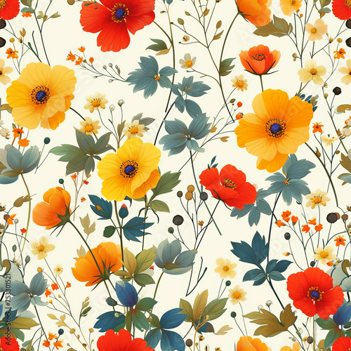 wildflower as a background on a seamless tile, ai generated