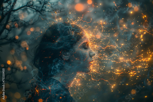 a person's silhouette with a network of glowing neurons, symbolizing neurological health. photo