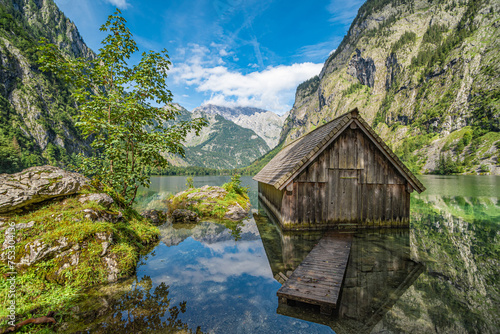 Obersee mit Bootshaus und Watzmannmassiv im Nationalpark Berchtesgaden photo