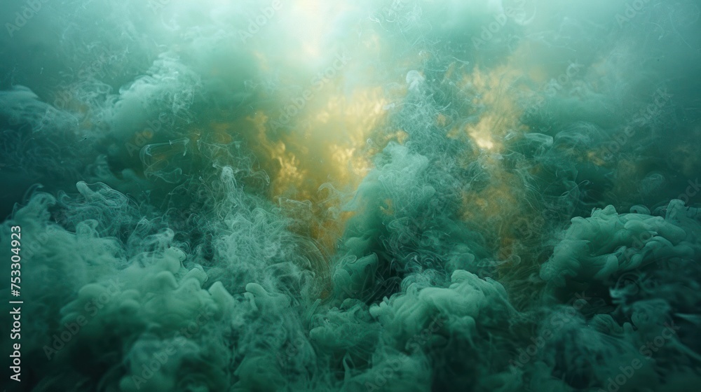Green smoke swirling against a dark, muted background.	