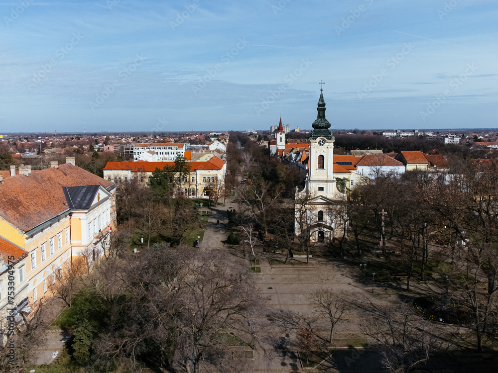 Obraz premium Drone aerial view of the Kikinda city, Serbia, Europe