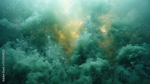 Green smoke swirling against a dark, muted background. 